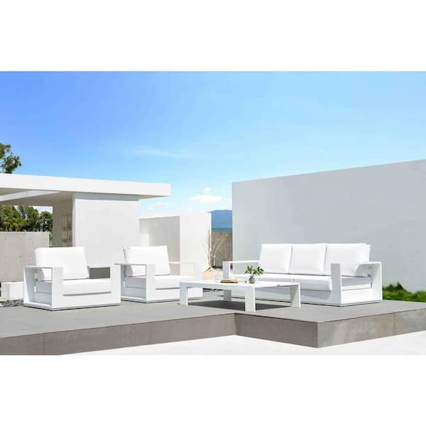 BELLINI HOME AND GARDENS Faena White 4-Piece Aluminum Outdoor Conversation Seating Set