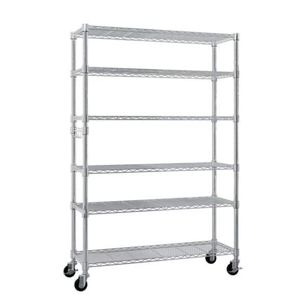6-Tier NSF-Certified Wire Shelving with Wheels, Freely Assembled Pantry Organizers