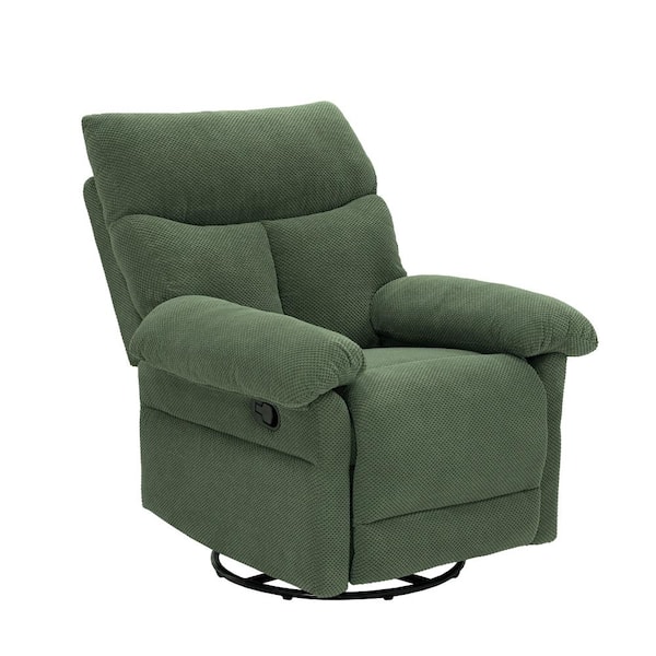 Modern green upholstered rocker recliner chair on white background.