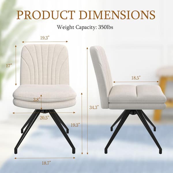 Armless Office Chair with Beige Padded Seat, Modern Fabric Desk Chair for Makeup Vanity, Upholstered Computer Tasks Seat