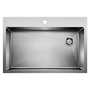 QUATRUS Dual Mount Stainless Steel 33 in. x 22 in. 1-Hole Single Bowl Kitchen Sink in Satin Polished