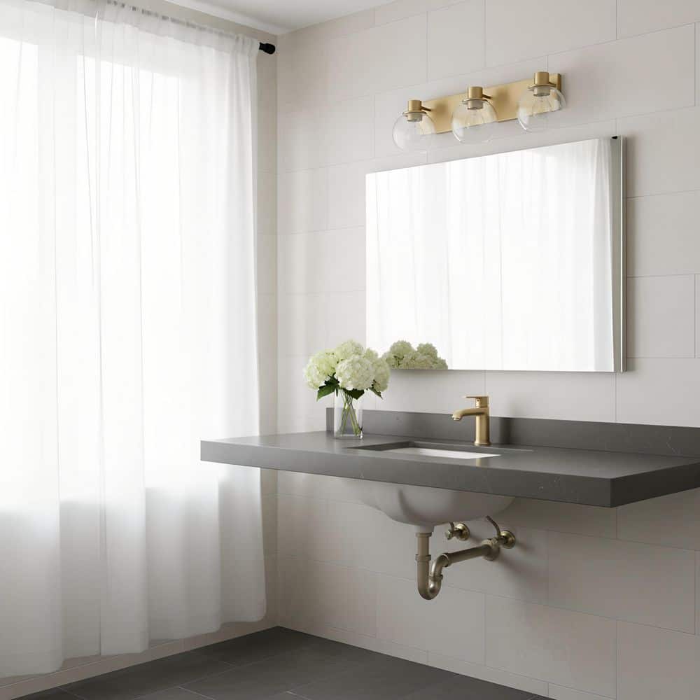 Rito 23.13 in. W x 7.125 in. H 3-Light Satin Brass Dimmable Large Bathroom Vanity Light with No Bulbs Included price history on PriceWatchPro