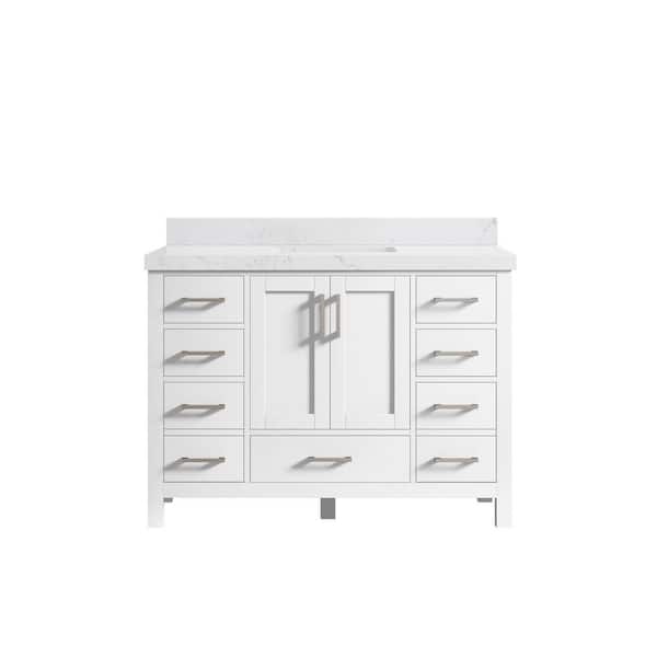 Willow Collections Malibu 48 in. W x 22 in. D x 36 in. H Bath Vanity in White with 2 in. Empira Quartz Top