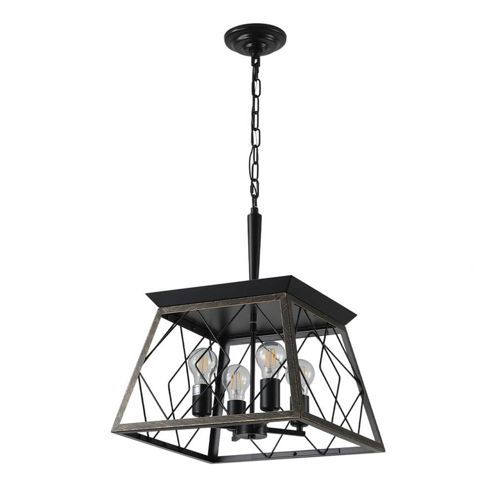 15.7 in. 4-Light Vintage Golden Black Farmhouse Linear Chandelier Fixture F