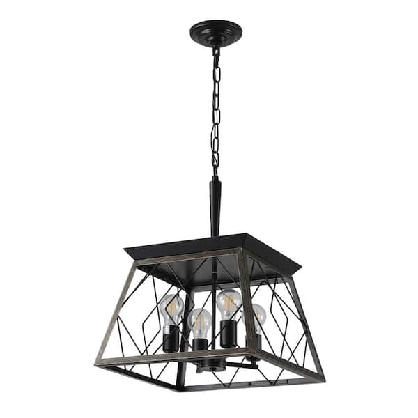 FIRHOT 15.7 in. 4-Light Vintage Golden Black Farmhouse Linear Chandelier Fixture For Kitchen Dining Room with Caged Metal Shade