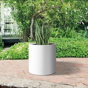 10 in. D Solid White Concrete Outdoor Planter, Flower Pot, Modern Round Plant Pot for Garden with Drainage Hole
