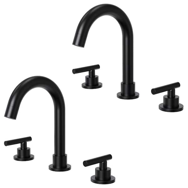 EVERSTEIN 2-Pack 8 in. Widespread Double Handle High-Arc Bathroom Sink Faucet in Matte Black Drain Included