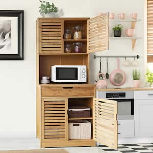 Light wood Natural Bamboo 29.7 in. W Kitchen Pantry Cabinet Storage Hutch with Large Storage Space