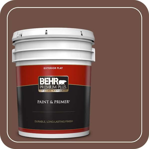 BEHR PREMIUM PLUS 5 gal. #PMD-108 Double Chocolate Flat Exterior Paint & Primer