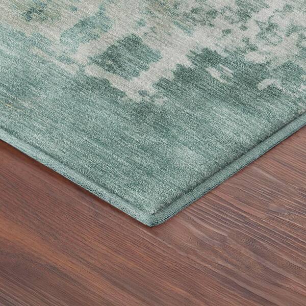 Mayfield Premium Machine Washable Abstract AMF2366 Aqua 2 ft. x 7 ft. Runner Rug