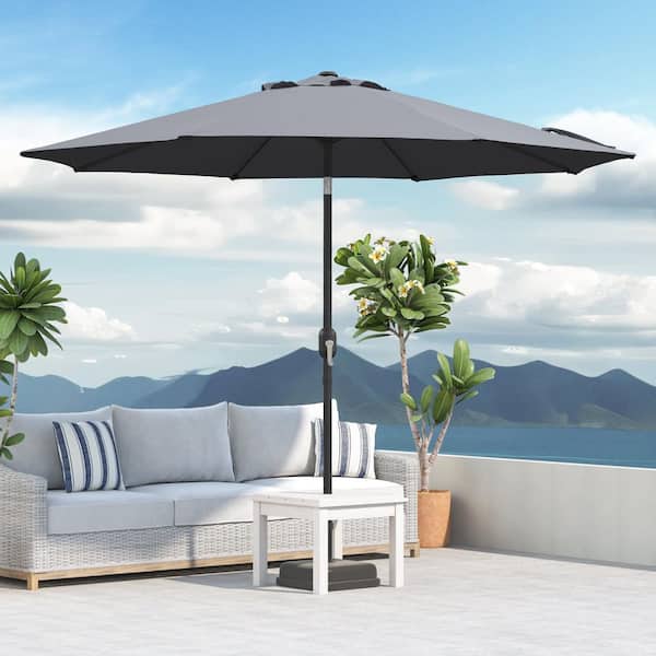 9 ft. Steel Market Crank and Tilt Patio Umbrella in Dark Gray