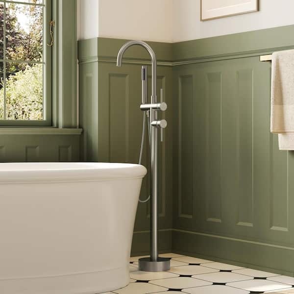 High-Arc Freestanding Tub Faucet Claw Foot Tub Faucet with Handheld Shower in Brushed Nickel (Rough-In Valve Include)