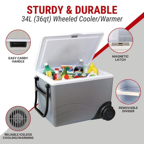 12V Wheeled Electric Cooler/Warmer, 34L (36 qt.) Thermoelectric