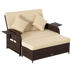 Patio Wicker Outdoor Loveseat Sofa Set with Beige Cushions