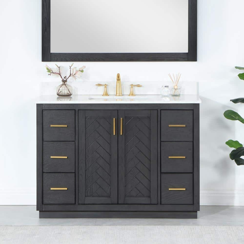 Gazsi 48" Brown Oak Bathroom Vanity with White Stone Countertop