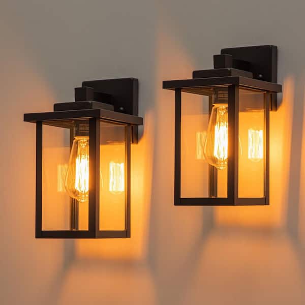 C Cattleya Powder-coated Black Outdoor Hardwired Wall Lantern Sconces with No Bulbs Included (2-pack)