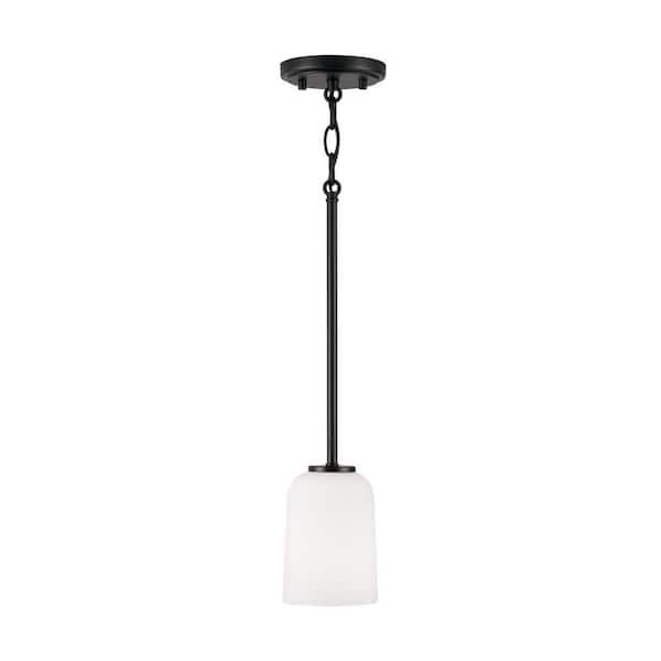 HOMEPLACE LIGHTING Lawson 5 in. W x 6 in. H 1-Light Pendant in Matte Black with Soft White Glass