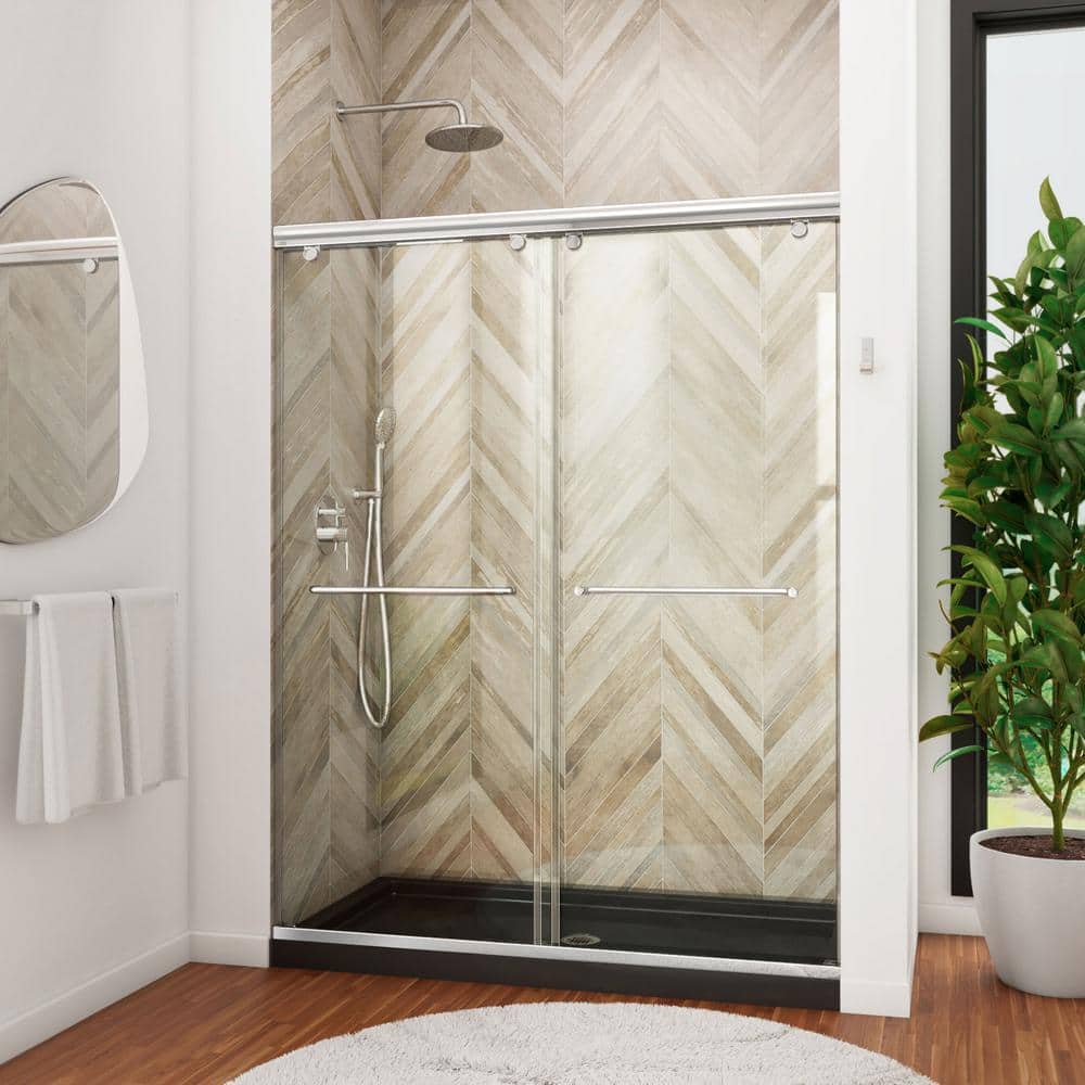 Charisma 32 in. x 60 in. x 78.75 in. Semi-Frameless Sliding Shower Door in Chrome with Center Drain Shower Base price history on PriceWatchPro