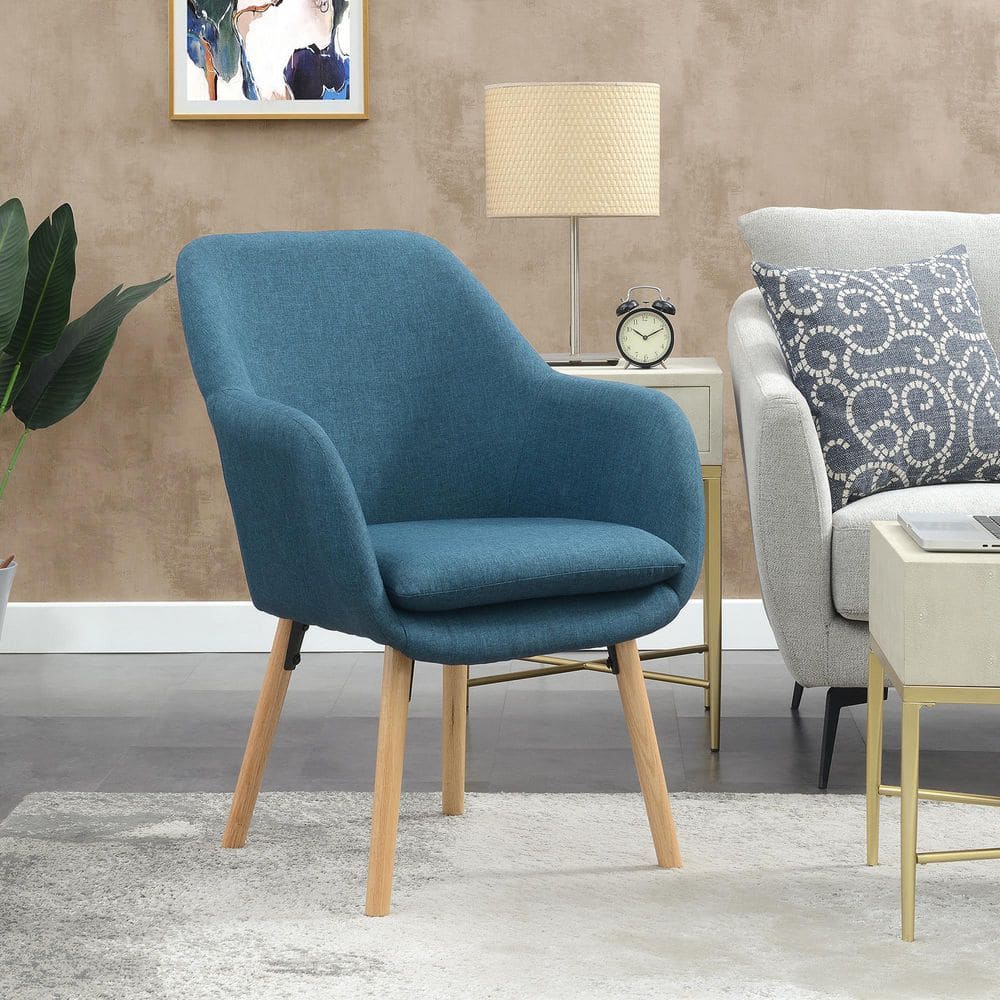 Denim Blue Velvet Wingback Accent Chair with Oak Legs