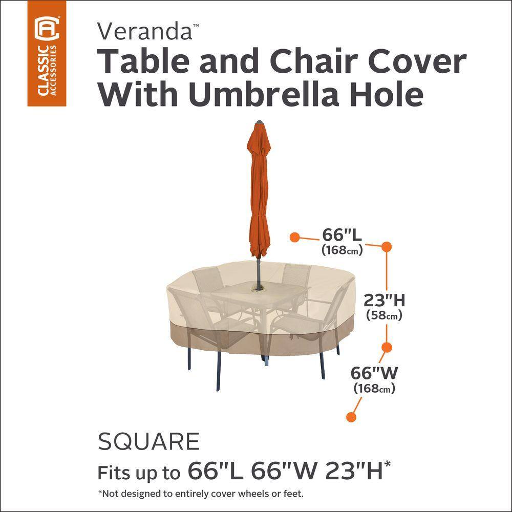 Tan and Brown Water-Resistant Square Patio Set Cover with Umbrella Hole