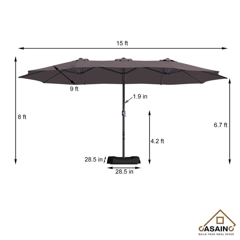 15ft Coffee Steel Double-Sided Outdoor Patio Umbrella
