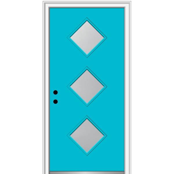MMI Door 30 in. x 80 in. Aveline Right-Hand Inswing 3-Lite Frosted Glass Painted Steel Prehung Front Door on 4-9/16 in. Frame