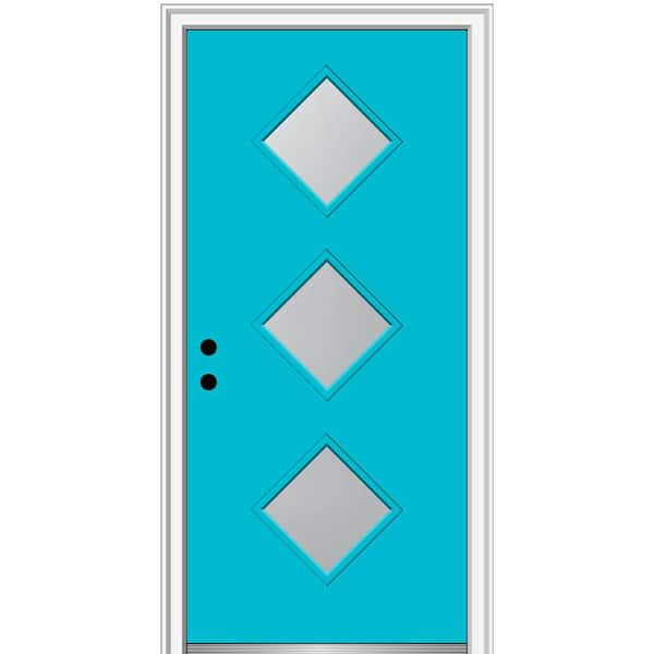 MMI Door 36 in. x 80 in. Aveline Right-Hand Inswing 3-Lite Frosted Glass Painted Steel Prehung Front Door on 4-9/16 in. Frame