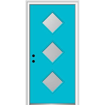 36 in. x 80 in. Aveline Right-Hand Inswing 3-Lite Frosted Glass Painted Steel Prehung Front Door on 6-9/16 in. Frame