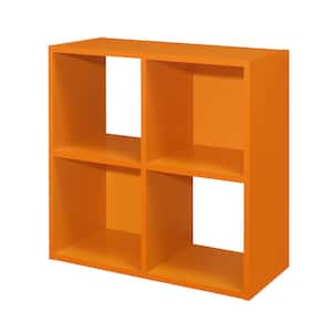 SignatureHome Height 24 in. Tall Orange Finish Wood 4-Cube Shelf Standard Bookcase with Back Panel 2 Closed, 2 Open