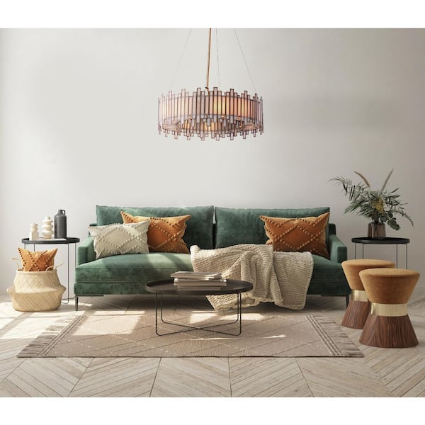 Birla 8-Light Gold Circle Chandelier with White Glass Shades
