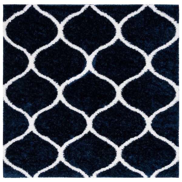 Tahoe Shag 7 ft. x 7 ft. Navy/White Trellis Modern Square Area Rug