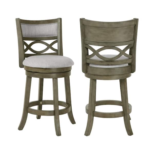 NEW CLASSIC HOME FURNISHINGS New Classic Furniture Manchester 24 in. Gray Wood Counter Stool with Fabric Cushions (Set of 2)