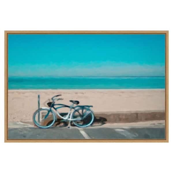 Bike to the Beach by Graffiti Studios 33 in. W x 23 in. H. Canvas Wall Art Print Framed in Brown