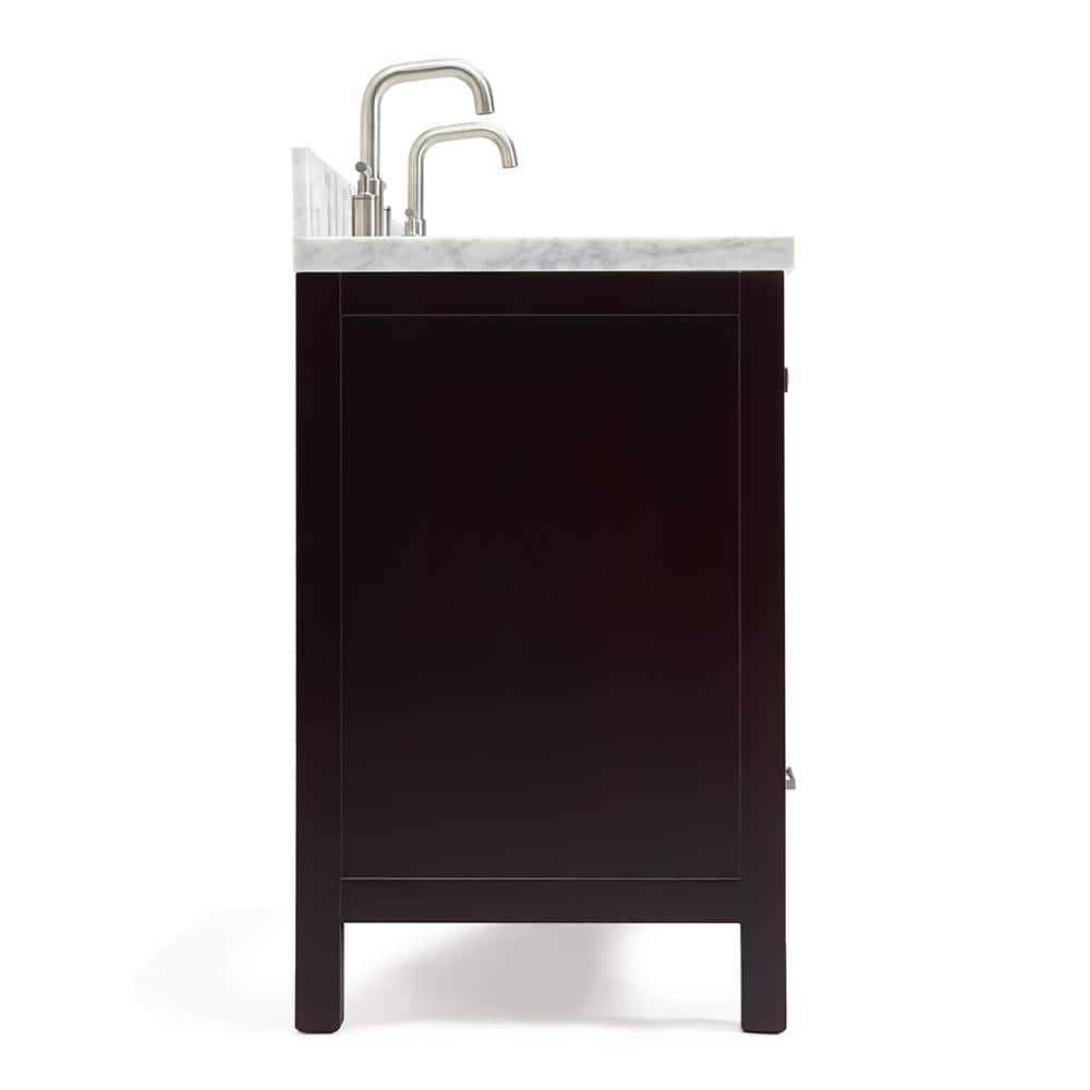 Espresso Double Basin Vanity with Marble Top and Nickel Hardware