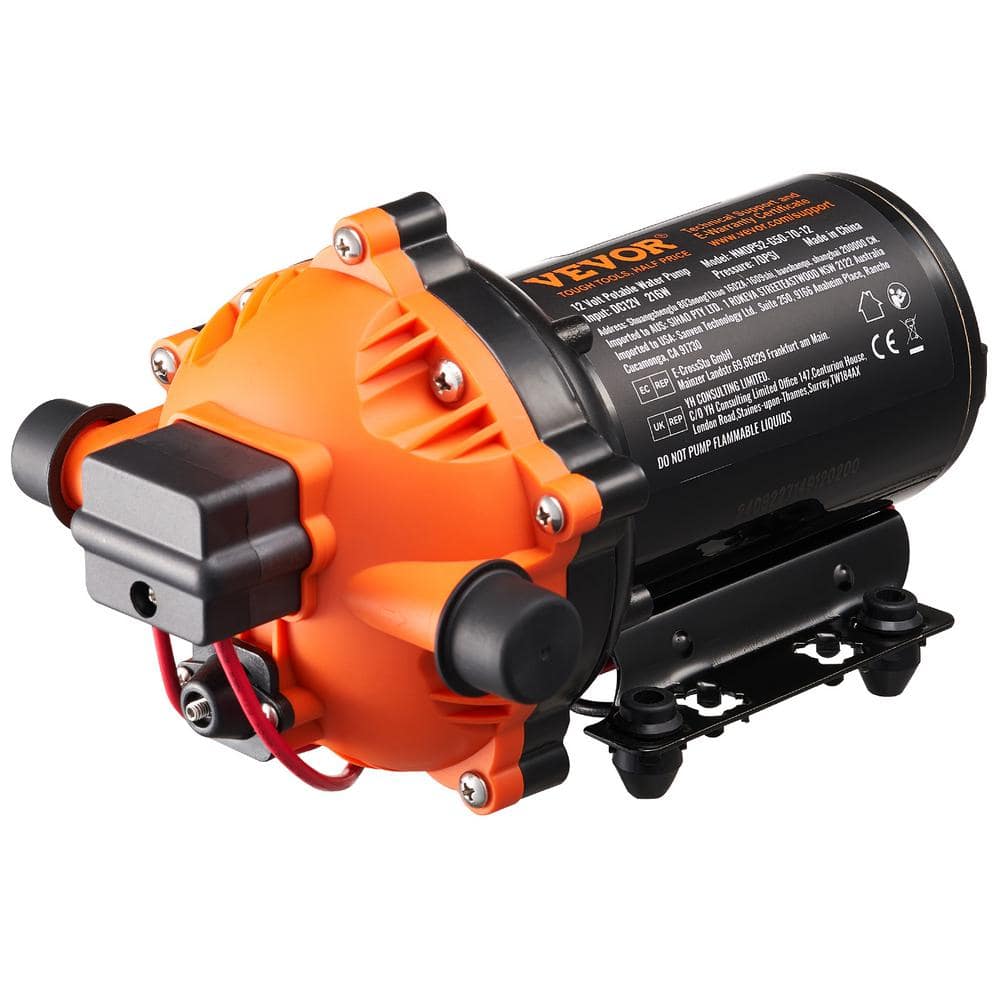 VEVOR 12V Diaphragm Pump 5 GPM 5-Chamber Automatic Pressure Switch Adjustable 70 PSI 1/2 in. MNPT Port for RV Yacht Food Truck