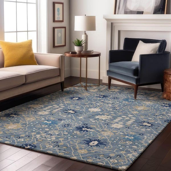 Mayfield Premium Machine Washable Abstract AMF1009 Denim 3 ft. x 4 ft. Area Rug