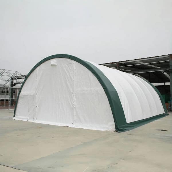Outdoor 30 ft. W x 65 ft. L Resin Shed W/ Steel Frame, 11 oz. PE Single Truss Arch Storage Shelter, White (1950sq. ft. )
