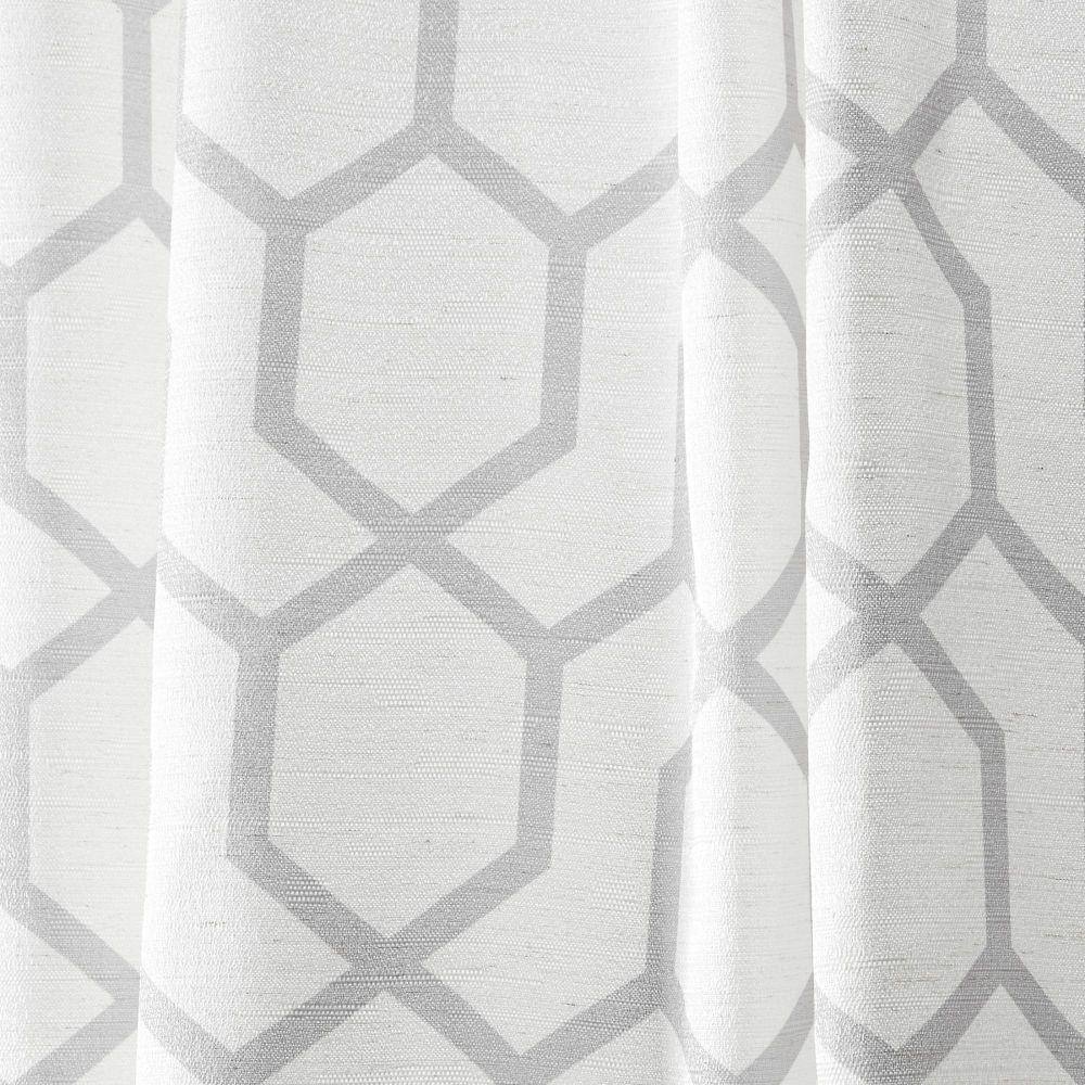 Dove Grey Geometric Print Light-Filtering Linen Drapes, 54" x 96"