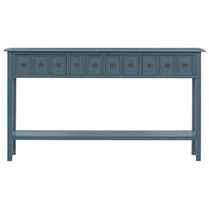 60 in. Navy Rustic Standard Rectangle Wood Console Table with 2 Different Drawers and Shelf for Storage