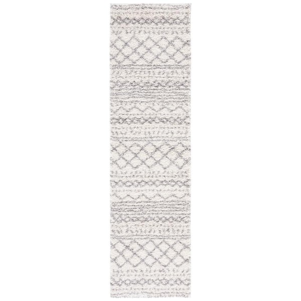 Arizona Shag Ivory/Gray 2 ft. x 14 ft. Geometric Lodge Runner Rug