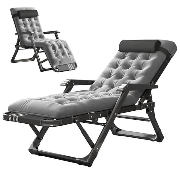 BOZTIY Steel Frame Reclining Patio Fold Chair, Zero Gravity Chair with  Removeable Pad and Cup Holder, Dark gray&Black Cushion K16ZDY-17@1 - The  Home Depot