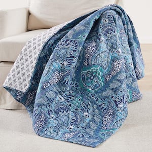 Bellamy Teal Damask Quilted Cotton Throw Blanket
