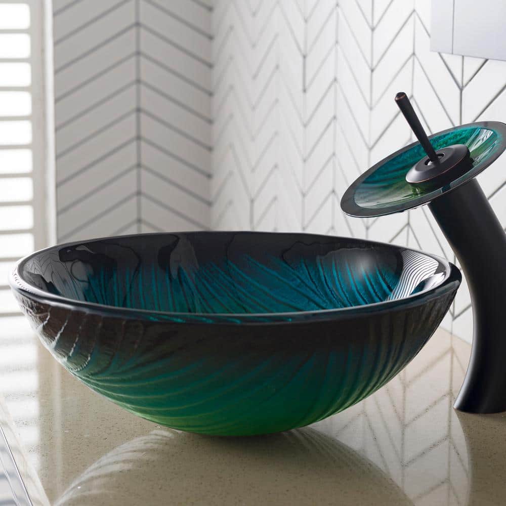 Nei Green Tempered Glass Circular Vessel Sink, 17 inch