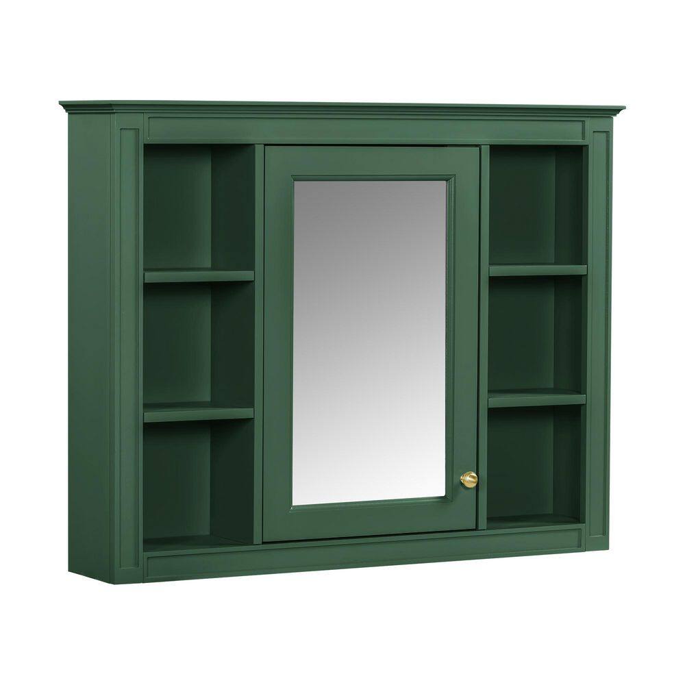 35 in. W x 28 in. H Rectangular Green Wall-Mount Medicine Cabinet with Mirror and 6 Open Shelves price history on PriceWatchPro