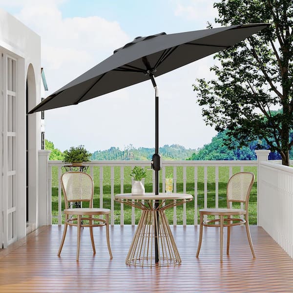 9 ft auto tilt round patio umbrella Round 9 ft. Iron Cantilever Market Tilt Patio Umbrella in Gray Neutral  YDQ_PPG_333JB7J7