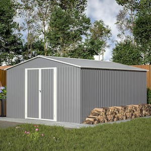 11 ft. W x 13 ft. D Outdoor Metal Tool Storage Shed, Gray (140 sq. ft.)