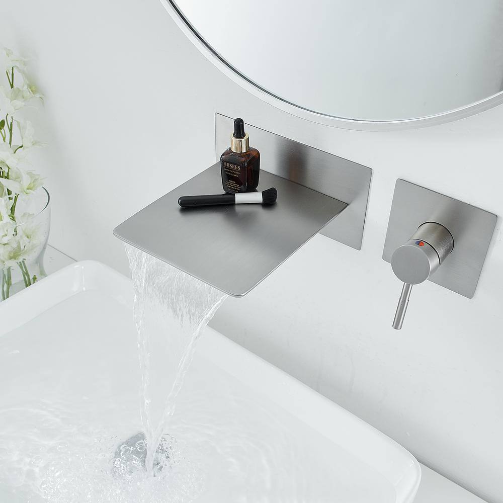 Brushed Nickel Wall-Mount Waterfall Bathroom Faucet