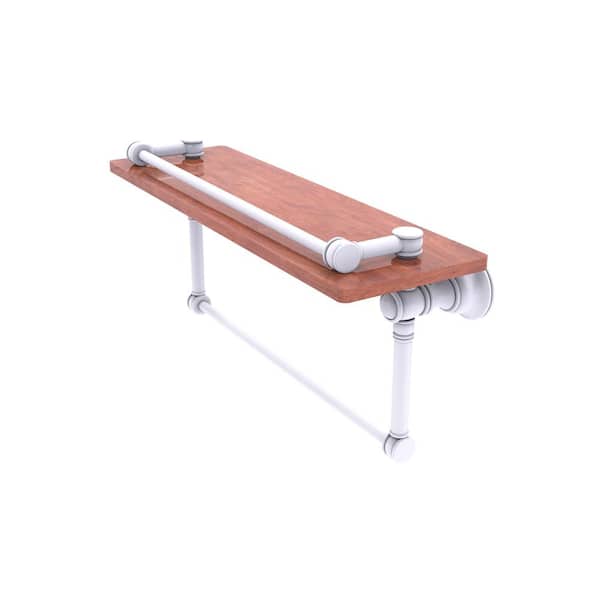 Allied Brass Carolina Collection 16 in. W x 7.4 in. H x 5.54 in. D Brass Rectangular Gallery Wood Shelf with Towel Bar in Matte White