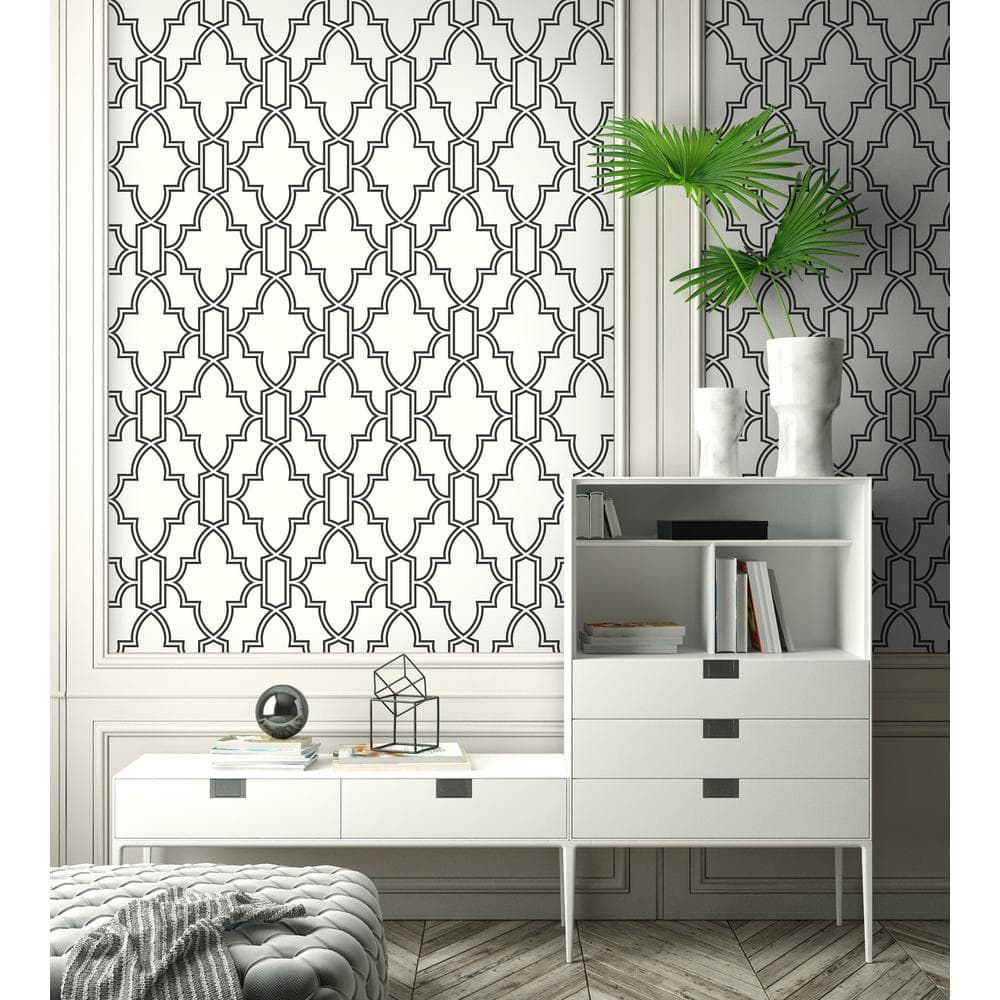 Black and White Vinyl Geometric Peel and Stick Wallpaper