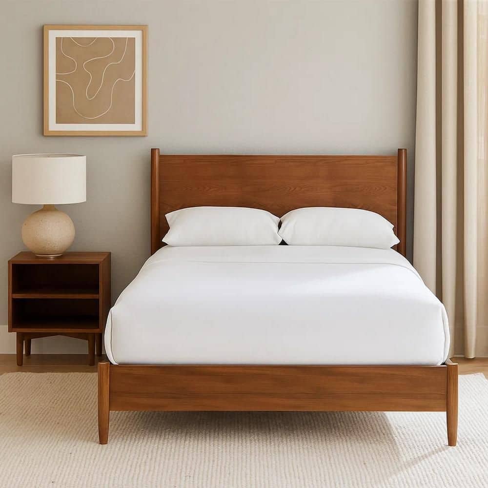 Roma Brown Wood Frame Full Panel Bed with Transitional Panel Design
